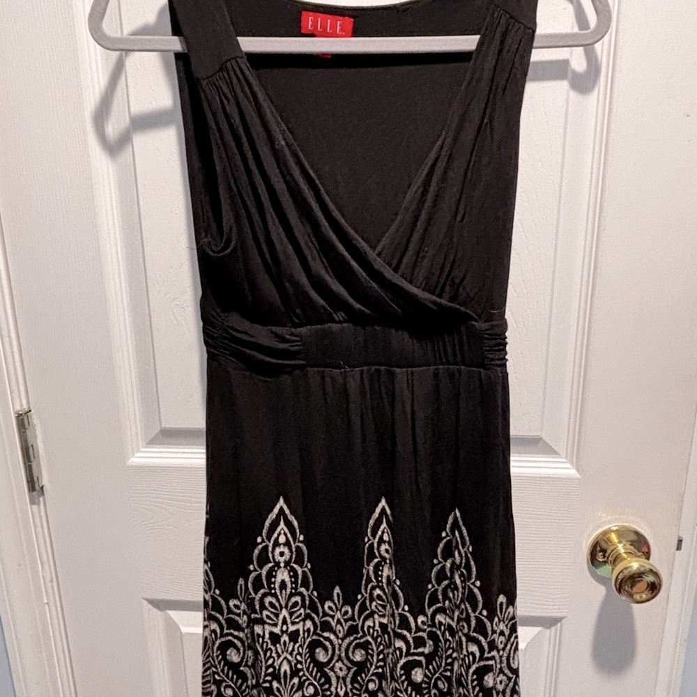 Elle Black and White Wrap Tie Front Maxi Dress